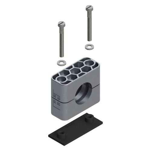 Uchwyt zestaw 1 (zacisk, śruba z łbem płaskim, podkładka, płytka do wspawania krótka) Ø rury 18 mm Aluminium RAA1-218