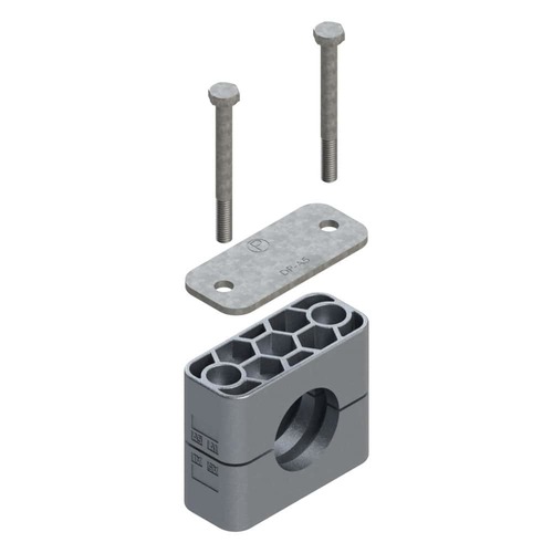 Uchwyt zestaw 16 (zacisk, śruba z łbem szęciokątnym, pokrywa) Ø rury 21.3 mm Aluminium RAA16-321.3