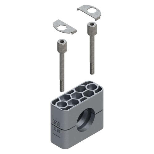 Uchwyt zestaw 18 (zacisk, płyta zamykająca, śruba do przedłużenia) Ø rury 8 mm Aluminium RAA18-108