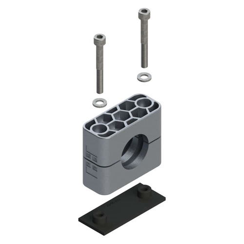Uchwyt zestaw 2 (zacisk, śruba z łbem na imbus, podkładka, płytka do wspawania krótka) Ø rury 16 mm Aluminium RAA2-216