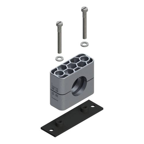 Uchwyt zestaw 4 (zacisk, śruba z łbem płaskim, podkładka, płytka do wspawania lub przykręcenia długa) Ø rury 12.7 mm Aluminium RAA4-212.7
