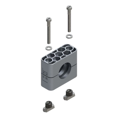 Uchwyt zestaw 9 (zacisk, śruba z łbem płaskim, podkładka, nakrętka do szyny) Ø rury 12.7 mm Aluminium RAA9-212.7