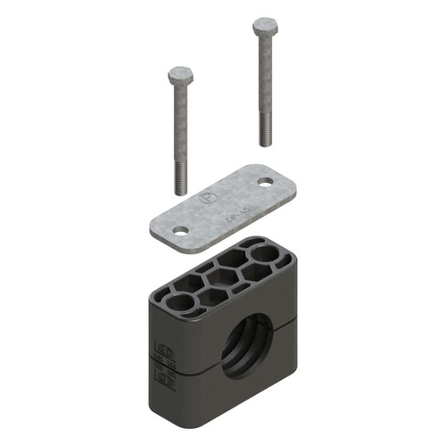 Uchwyt zestaw 16 (zacisk, śruba z łbem szęciokątnym, pokrywa) Ø rury 10 mm Polyamid 6 RAN16-110