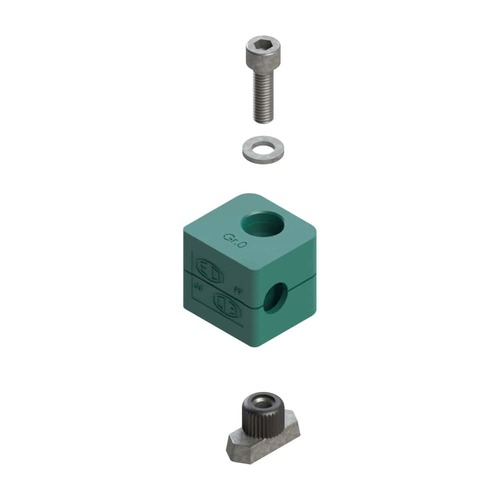 Uchwyt zestaw 10 (zacisk, śruba z łbem na imbus, podkładka, nakrętka do szyny) Ø rury 20 mm Polypropylene RAP10-320