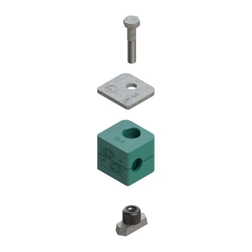 Uchwyt zestaw 12 (zacisk, śruba z łbem szęciokątnym, pokrywa, nakrętka do szyny) Ø rury 12.7 mm Polypropylene RAP12-212.7