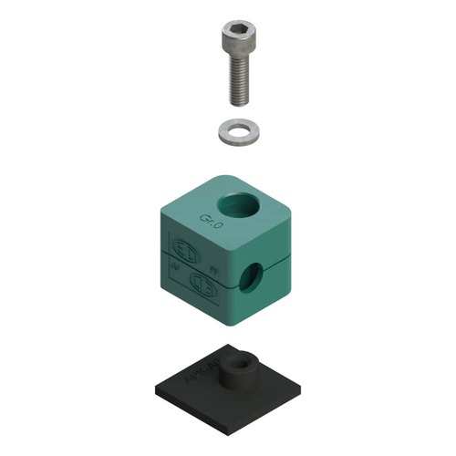 Uchwyt zestaw 2 (zacisk, śruba z łbem na imbus, podkładka, płytka do wspawania krótka) Ø rury 9.5 mm Polypropylene RAP2-109.5