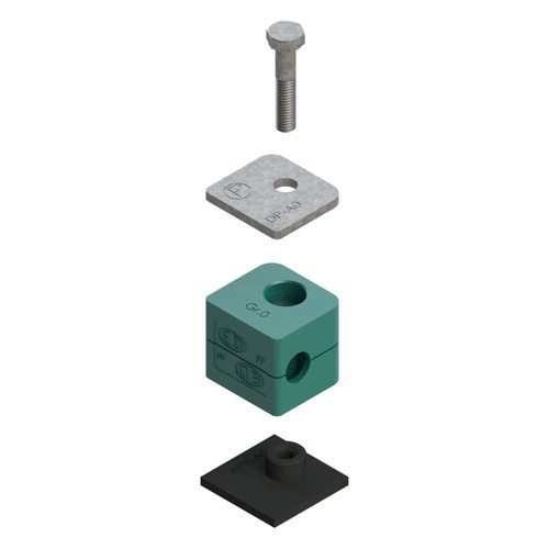 Uchwyt zestaw 3 (śruba z łbem szęciokątnym, pokrywa, płytka do wspawania krótka) Ø rury 9.5 mm Polypropylene RAP3-009.5