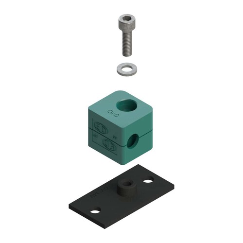 Uchwyt zestaw 5 (zacisk, śruba z łbem na imbus, podkładka, płytka do wspawania lub przykręcenia długa) Ø rury 33.7 mm Polypropylene RAP5-533.7