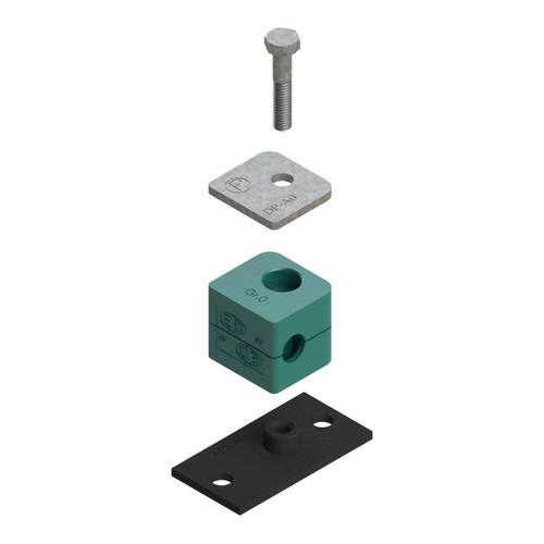 Uchwyt zestaw 6 (zacisk, śruba z łbem szęciokątnym, pokrywa, płytka do wspawania lub przykręcenia długa) Ø rury 38 mm Polypropylene RAP6-538