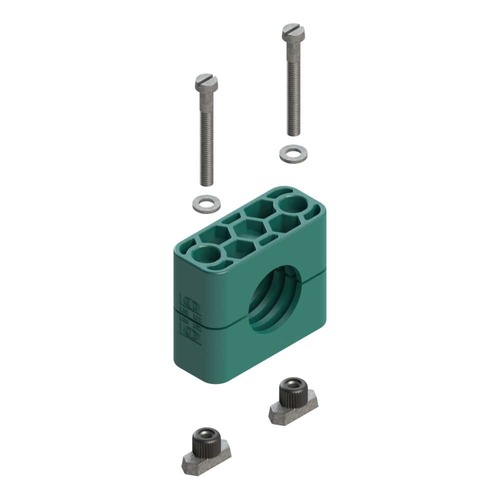 Uchwyt zestaw 9 (zacisk, śruba z łbem płaskim, podkładka, nakrętka do szyny) Ø rury 6 mm Polypropylene RAP9-006
