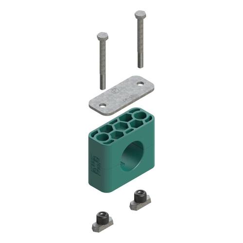 Uchwyt zestaw 12 (zacisk, śruba z łbem szęciokątnym, pokrywa, nakrętka do szyny) Ø rury 30 mm Polypropylene RAPG12-430