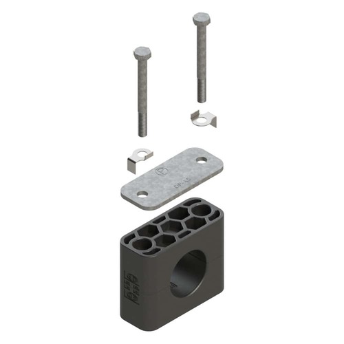 Uchwyt zestaw 16 (zacisk, śruba z łbem szęciokątnym, pokrywa) Ø rury 28 mm Guma RAVG16-428