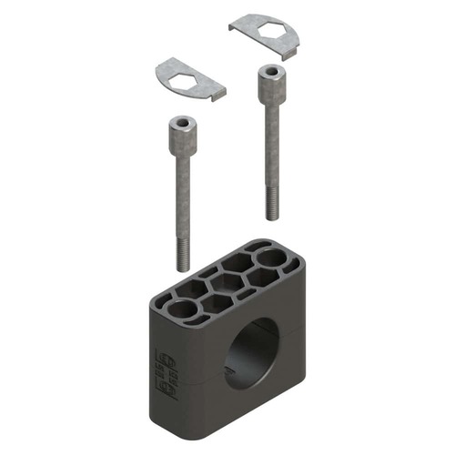 Uchwyt zestaw 18 (zacisk, płyta zamykająca, śruba do przedłużenia) Ø rury 16 mm Guma RAVG18-216