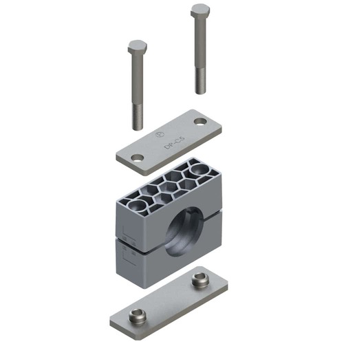 Uchwyt zestaw 1 (zacisk, śruba z łbem szściokątnym, pokrywa, płytka do wspawania) Ø rury 73 mm Aluminium RCA1-573