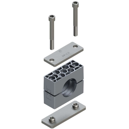 Uchwyt zestaw 2 (zacisk, śruba z łbem na imbus, pokrywa, płytka do wspawania krótka) Ø rury 25 mm Aluminium RCA2-225