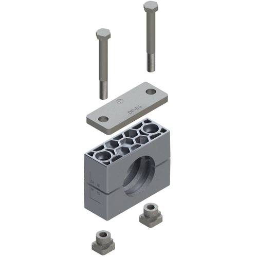 Uchwyt zestaw 3 (zacisk, śruba z łbem szęciokątnym, pokrywa, nakrętka do szyny) Ø rury 48.3 mm Aluminium RCA3-448.3