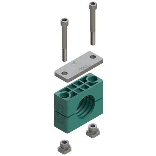 Uchwyt zestaw 4 (zacisk, śruba z łbem na imbus, pokrywa, nakrętka do szyny) Ø rury 33.7 mm Polypropylene RCP4-333.7