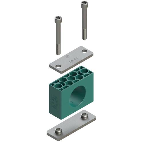 Uchwyt zestaw 2 (zacisk, śruba z łbem na imbus, pokrywa, płytka do wspawania krótka) Ø rury 63 mm Polypropylene RCPG2-463