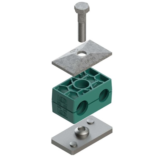Uchwyt zestaw 1 (zacisk, śruba z łbem szęciokątnym, pokrywa, płytka do wspawania) Ø rury 10 mm Polypropylene RBP1-110