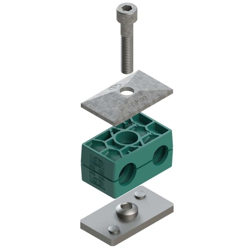 Uchwyt zestaw 3 (zacisk, śruba z łbem na imbus, pokrywa, płytka do wspawania) Ø rury 42 mm Polypropylene RBP3-542