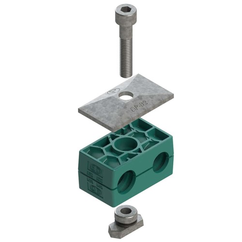 Uchwyt zestaw 5 (zacisk, śruba z łbem na imbus, pokrywa, nakrętka do szyny) Ø rury 35 mm Polypropylene RBP5-535