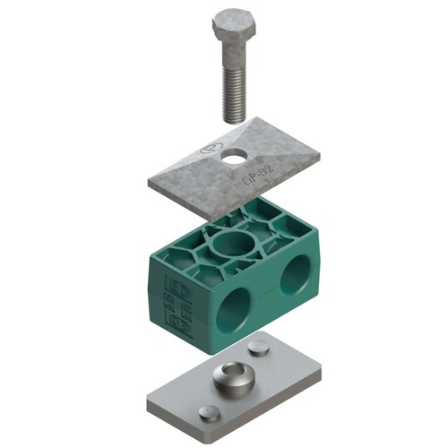 Uchwyt zestaw 1 (zacisk, śruba z łbem szęciokątnym, pokrywa, płytka do wspawania) Ø rury 25 mm Polypropylene RBPG1-325