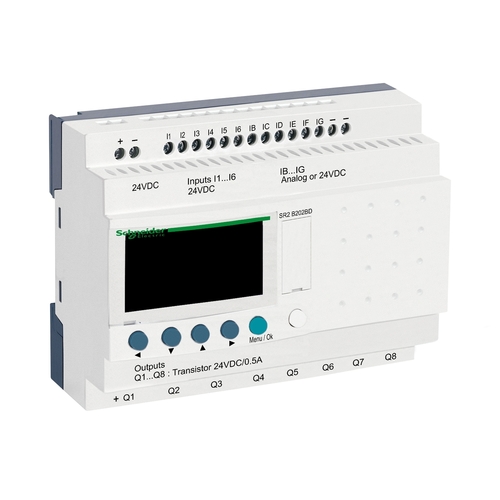 Przekaźnik Zelio Logic 12 wejść 8 wyjść tranzystor LCD RTC 24VDC SR2B202BD