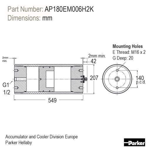 Akumulator tłokowy 6L 250 BAR AP180EM006H2K