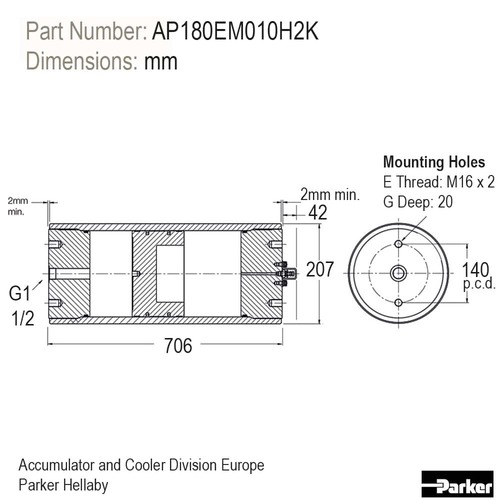 Akumulator tłokowy 80L 250 BAR AP180EM080H2K