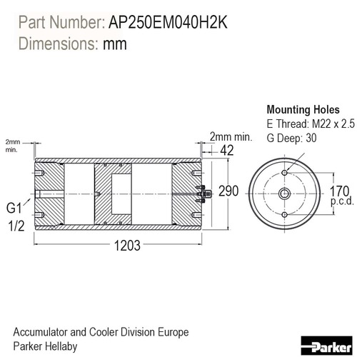 Akumulator tłokowy 40L 250 BAR AP250EM040H2K