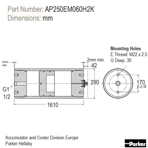 Akumulator tłokowy 60L 250 BAR AP250EM060H2K