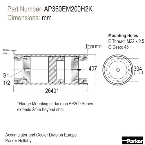 Akumulator tłokowy 200L 250 BAR AP360EM200H2K