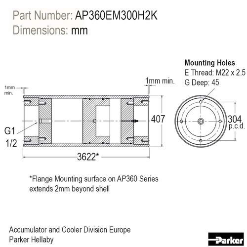 Akumulator tłokowy 300L 250 BAR AP360EM300H2K