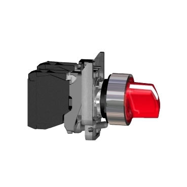 Przełącznik piórkowy 3 położenia stabilne metalowy czerwony podświetlany 24V 1NO 1NC XB4BK134B5