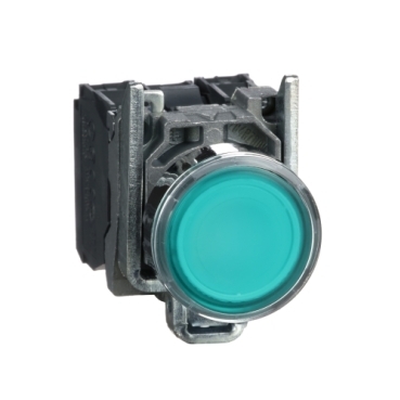 Przycisk monostabilny metalowy zielony podświetlany 110V AC 1NO 1NC XB4BW33G5