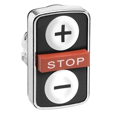 Napęd przycisku trzyklawiszowy metalowy biały symbole +/- STOP ZB4BA71115