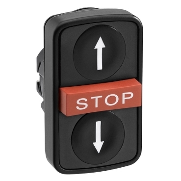 Napęd przycisku trzyklawiszowy plastikowy czarny strzałki góra/dół STOP IP66 ZB5AA72124