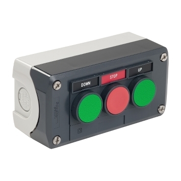 Kasetka 3 przyciski zielony/czerwony/zielony z etykietami UP/STOP/DOWN 1NO 1NC 1NO XALD321H29H7