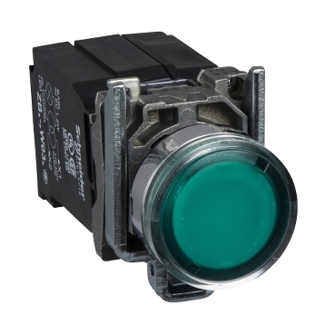 Przycisk monostabilny metalowy zielony podświetlany 230V AC z transformatorem 1NO 1NC XB4BW3345