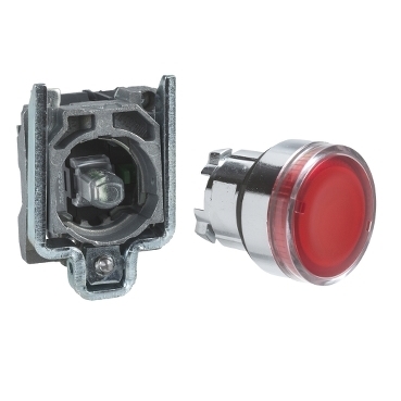 Przycisk monostabilny metalowy czerwony podświetlany 24V 1NO XB4BW34B1