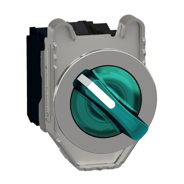 Przełącznik piórkowy fi30 metalowy 2 położenia stabilne zielony podświetlany 24V 1NO 1NC XB4FK123B5