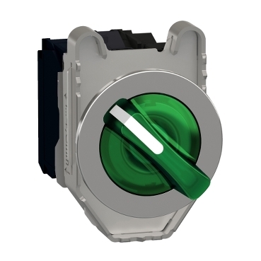 Przełącznik piórkowy fi30 metalowy 3 położenia stabilne zielony podświetlany 24V 1NO 1NC XB4FK133B5