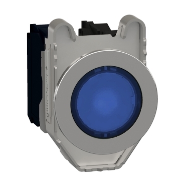 Przycisk monostabilny fi30 metalowy niebieski podświetlany 230V AC 1NO 1NC XB4FW36M5