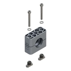 Uchwyt zestaw 10 (zacisk, śruba z łbem na imbus, podkładka, nakrętka do szyny) Ø rury 35 mm Aluminium RAA10-535