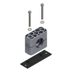 Uchwyt zestaw 4 (zacisk, śruba z łbem płaskim, podkładka, płytka do wspawania lub przykręcenia długa) Ø rury 42 mm Aluminium RAA4-542