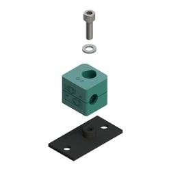 Uchwyt zestaw 5 (zacisk, śruba z łbem na imbus, podkładka, płytka do wspawania lub przykręcenia długa) Ø rury 6.4 mm Polypropylene RAP5-006.4