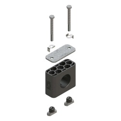 Uchwyt zestaw 12 (zacisk, śruba z łbem szęciokątnym, pokrywa, nakrętka do szyny) Ø rury 21.3 mm Guma RAVG12-321.3