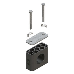 Uchwyt zestaw 16 (zacisk, śruba z łbem szęciokątnym, pokrywa) Ø rury 28 mm Guma RAVG16-428