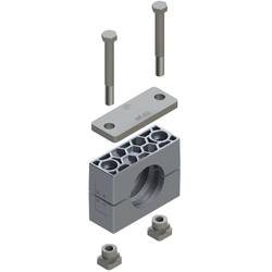 Uchwyt zestaw 3 (zacisk, śruba z łbem szęciokątnym, pokrywa, nakrętka do szyny) Ø rury 18 mm Aluminium RCA3-118