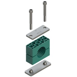 Uchwyt zestaw 2 (zacisk, śruba z łbem na imbus, pokrywa, płytka do wspawania krótka) Ø rury 82.5 mm Polypropylene RCP2-582.5